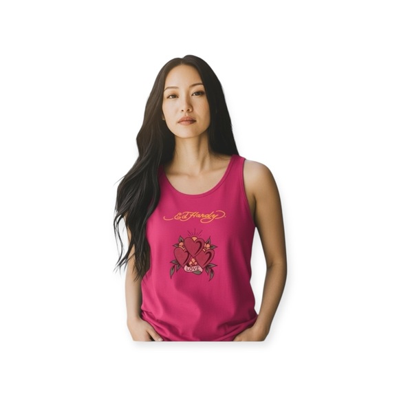 Y2K: OG Ed Hardy ❤︎︎ Love Tattoo Ribbed Tank ❤︎︎ Hot Pink ❤︎︎ Girl 10 XXS XS ❤︎︎ - Picture 1 of 16